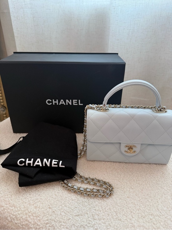 CHANEL Handbags - CHANEL Mini Quilted Top Handle Bag in Light Gray BRAND NEW
